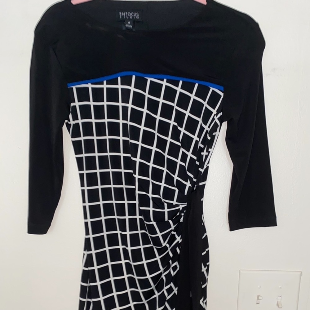 Geometric Enfocus faux wrap dress